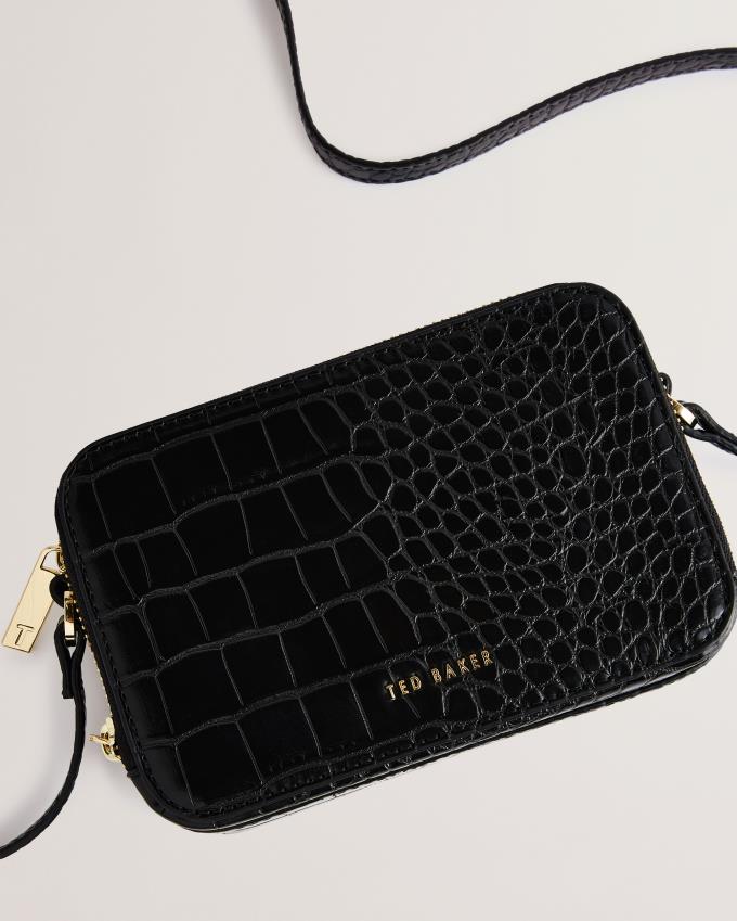 Sac Crossbody Ted Baker Croc Effect Mini Camera Noir Femme | JCR-97036950